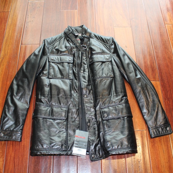 Prada Men Military Leather Jacket Size 